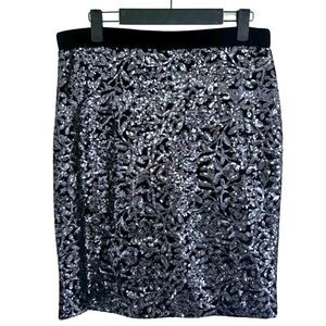 Black Karen Kane Medium Pencil Skirt | Silver Sequin Detailing | GUC